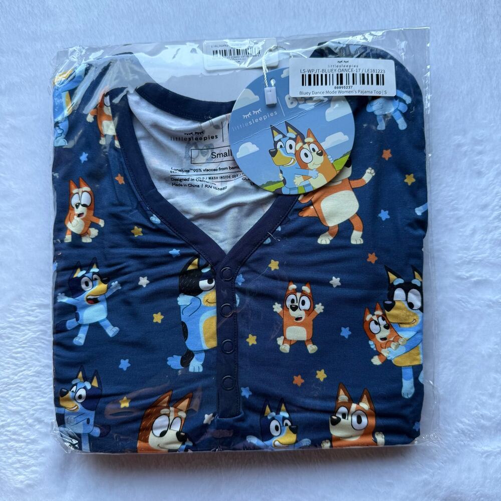 NEW Little Sleepies Blue Dance Mode Women's Pajama Top Size Small